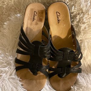 Clarks Black Leather Sandals